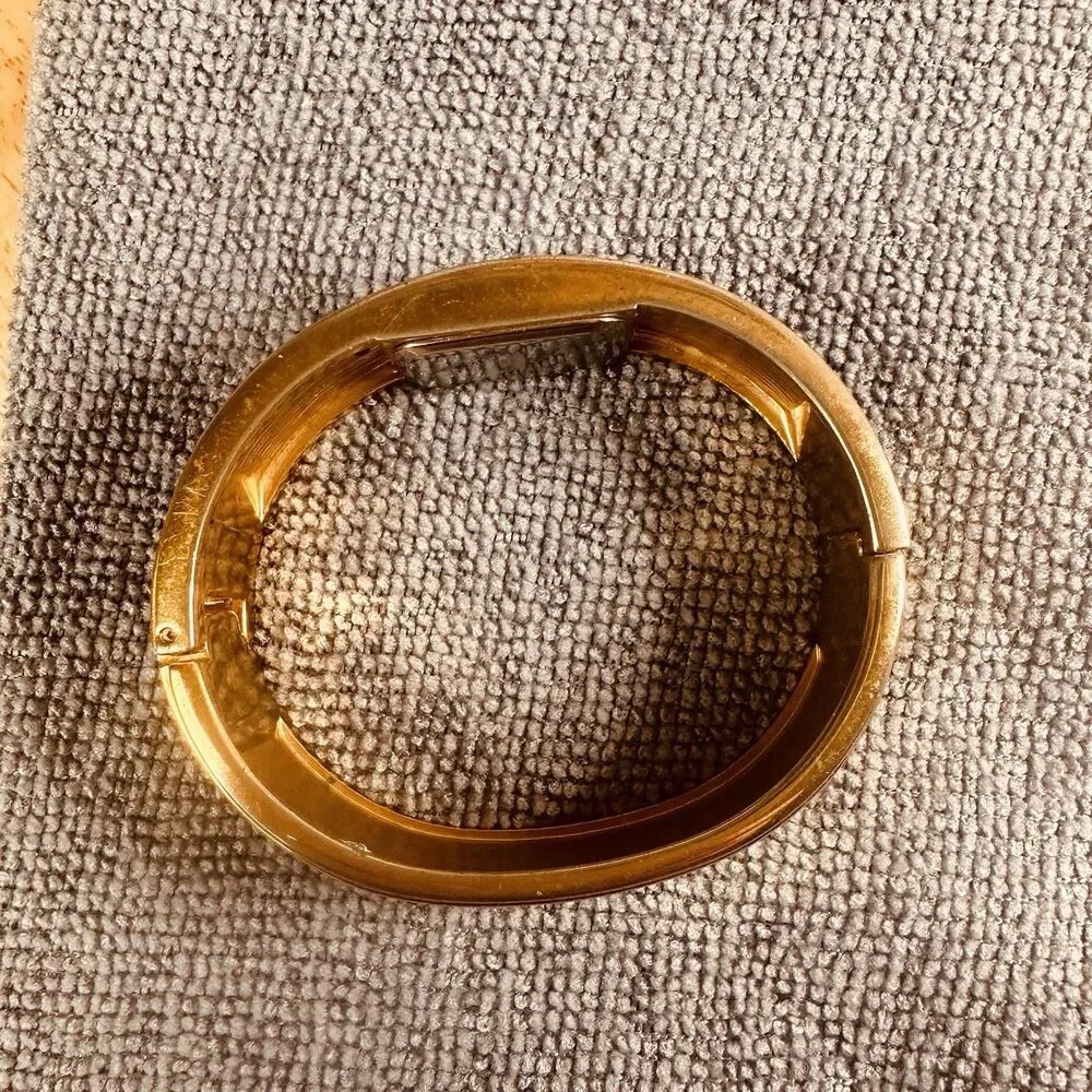 Vintage Femme Gold Tone Quartz Bangle Watch Black Geometric Art Deco Women’s